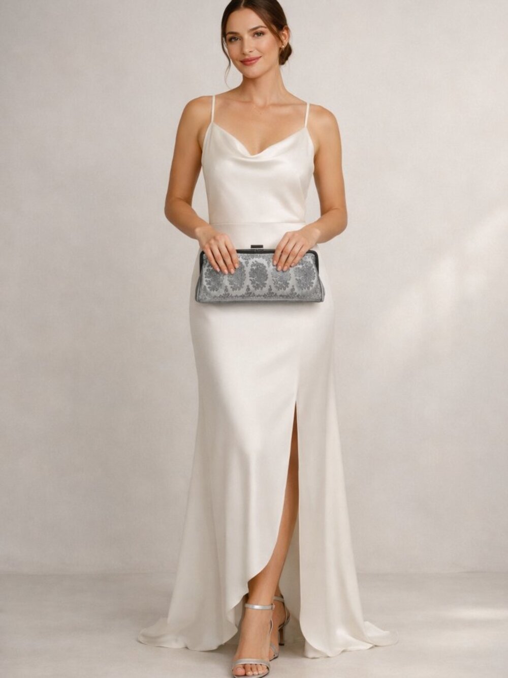 Kate Landry Ornate Silver Embroidered Clutch – Vintage Glam Evening Purse